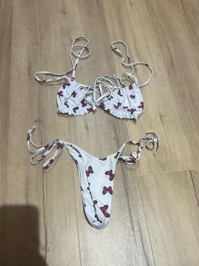 SHEIN White Bikini with Red Butterfly Print